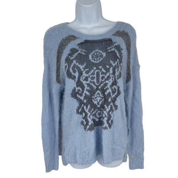 I Jean by Buffalo Eyelash Oversized Blue and Metallic Long Sleeve Sweater Size X - Picture 1 of 11